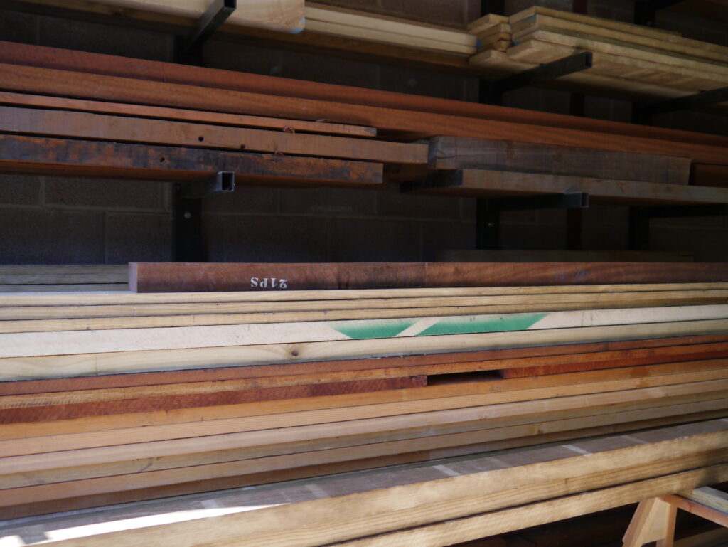 Planks of wood in the warehouse
